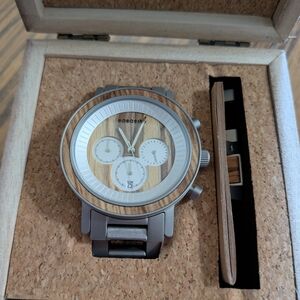 Bobobird Silver and Brown Chronograph Watch with Subdials
